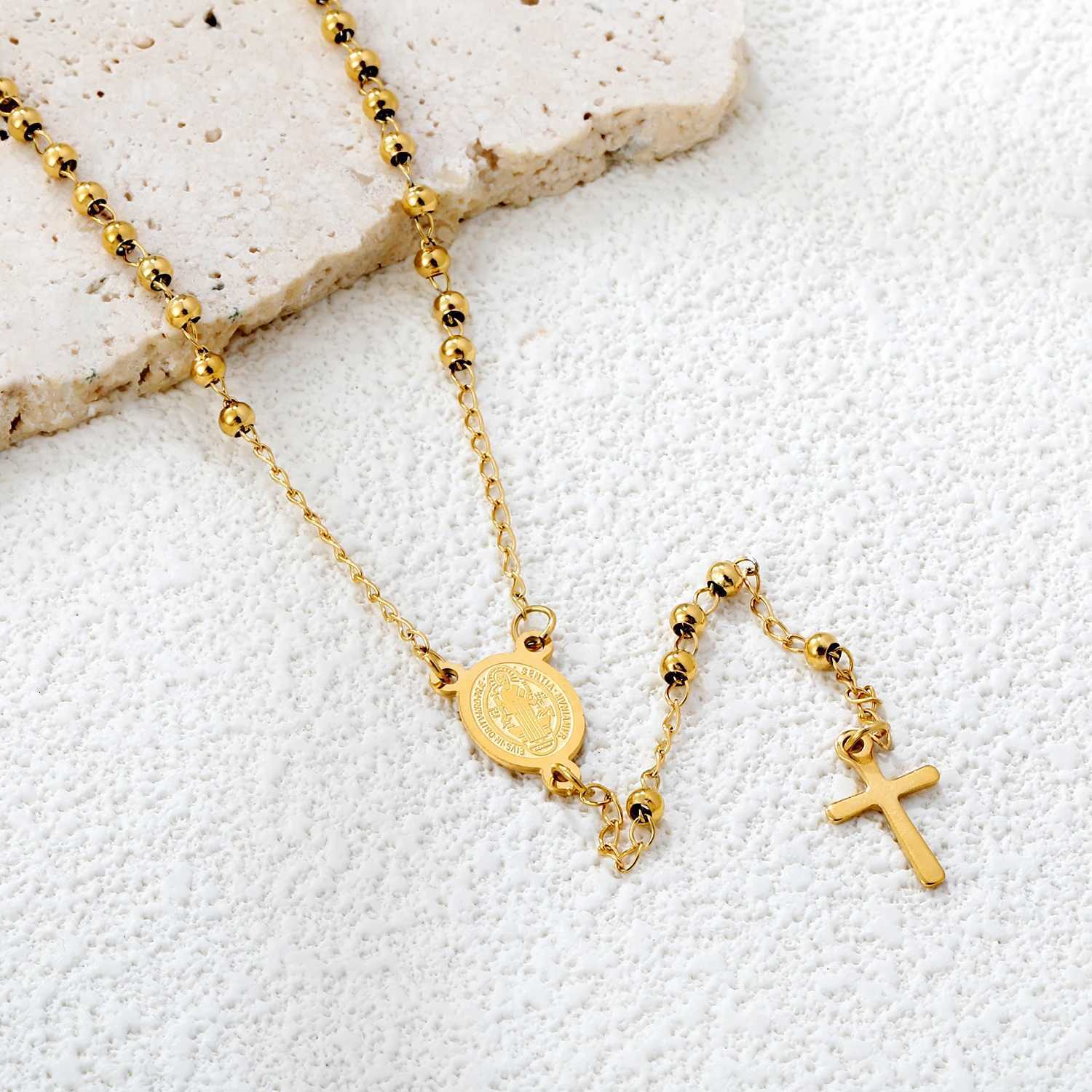 LUXUKISSKIDS Rosary Beads Christianity Necklaces Jesus Long Chains For Woman/Man Cross Pendants Steel Christian Jewelry PrayerXJ251104