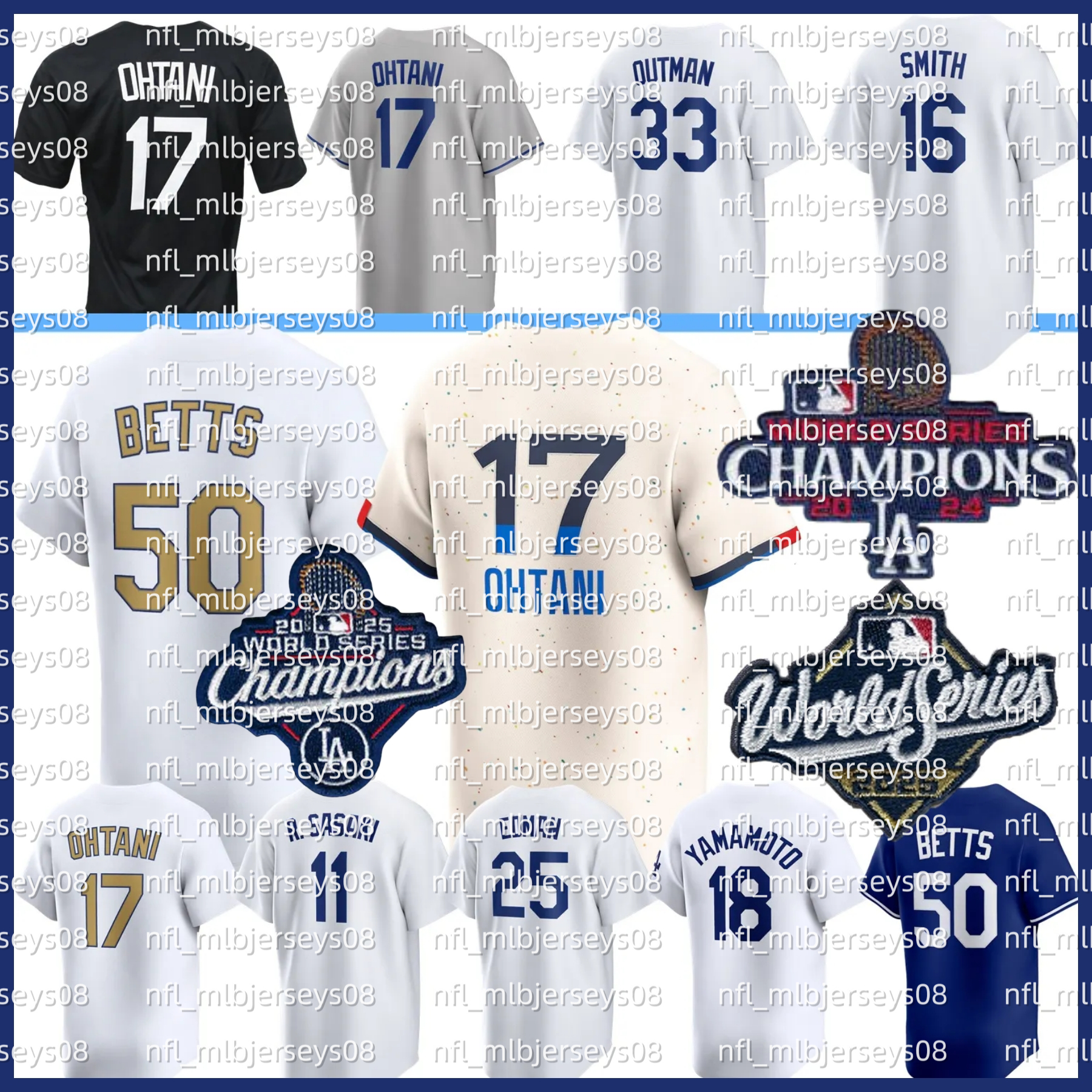2025 World Series WS Jersey Dodgers Shohei Ohtani Mookie Betts Freddie Freeman Roki Sasaki Yamamoto Snell Hernandez Valenzuela Robinson Muncy Smith Yates Glasnow