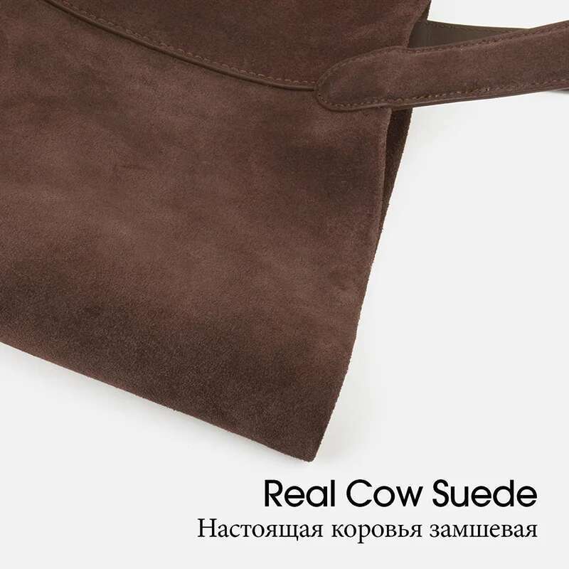 Natural Cow Suede Tote For Women Nubuck Coffee Large Capacity Shoulder Bag Genuine Leather