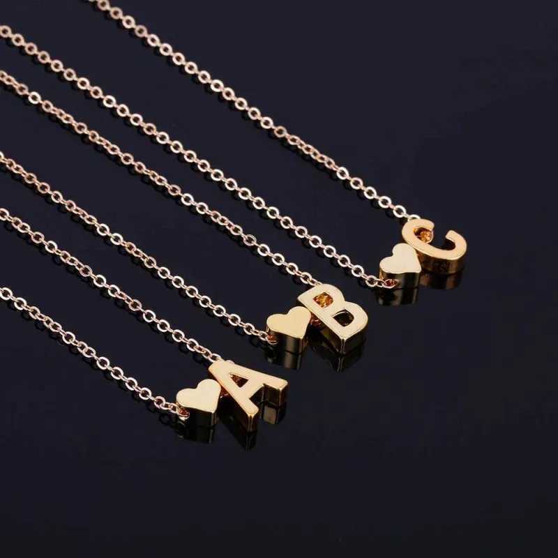 26 Letters Tiny Dainty Heart Initial Pendant Necklaces for Women Golden Color Name Fashion Jewelry Chokers Collares Friend GiftXJ251104