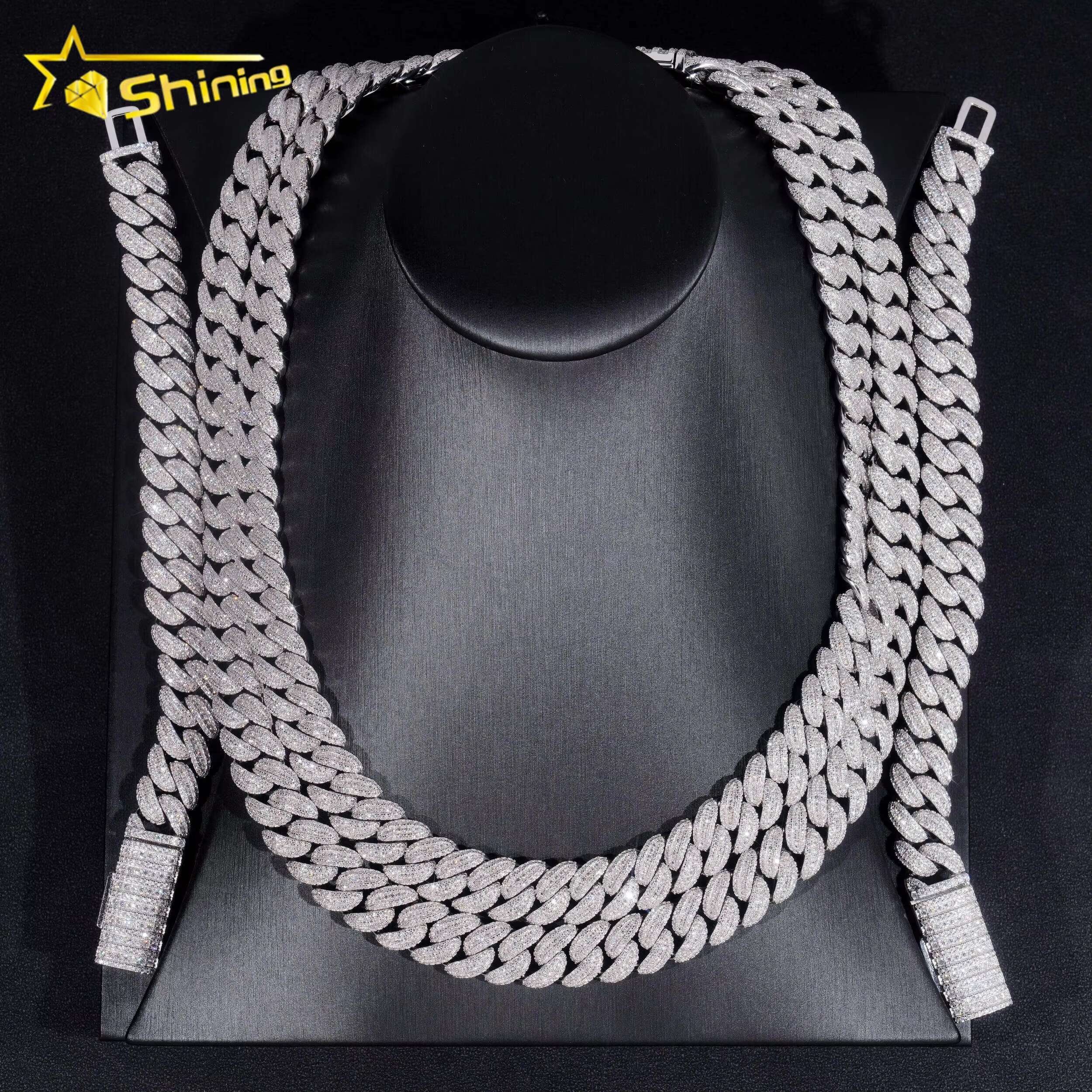 Hot Sale Sterling Sier Iced Out 13mm Rapper Style Hip Hop Prong Moissanite Cuban Link Chain