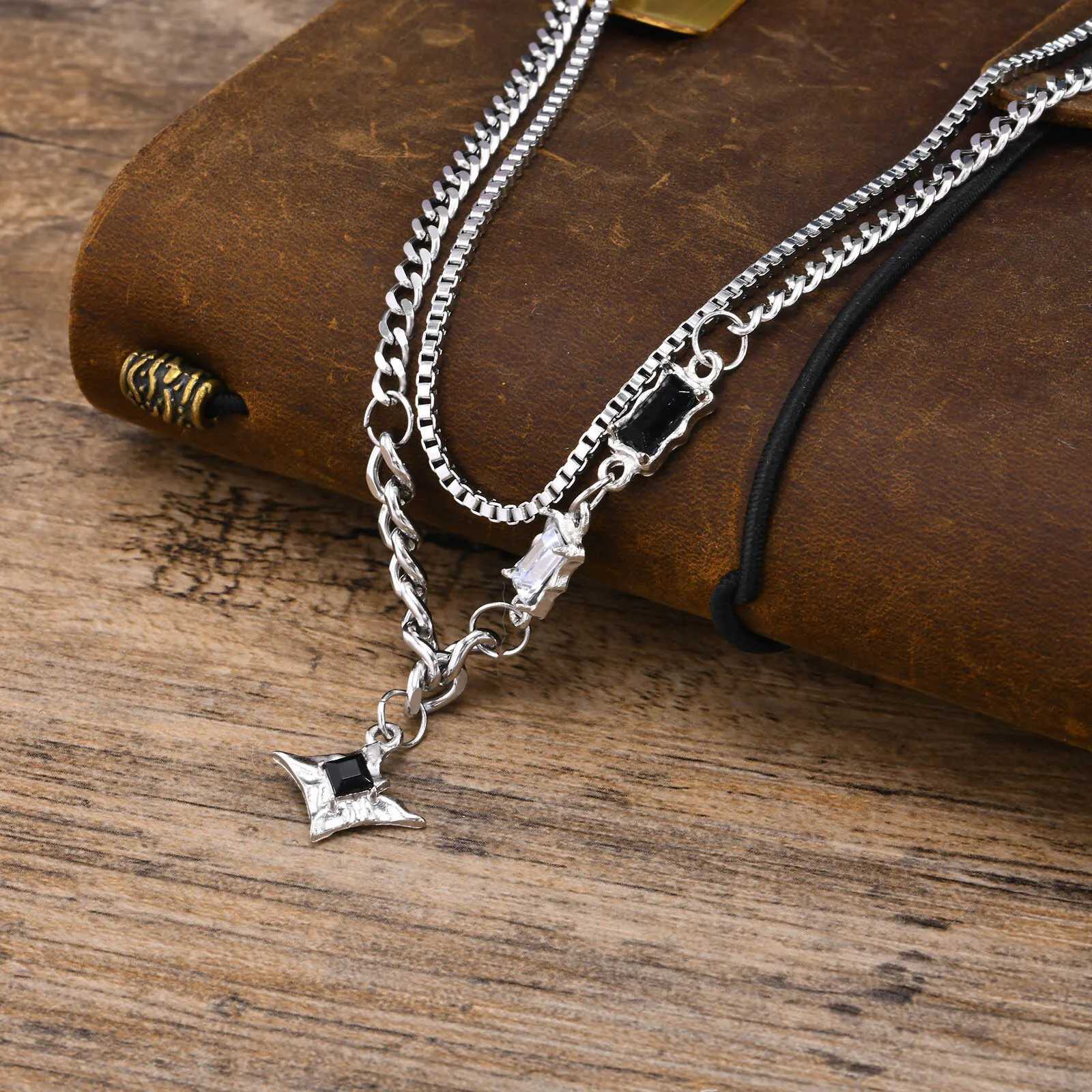 Black Star Charm Choker Necklace for Man Woman Stainless Steel Jewelry Double Link Chain Stacking Collar Birthday Christmas GiftXJ251104
