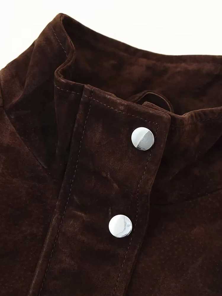 European and American style 2025 autumn new womens fashion trend pocket decoration suede leather bomber jacket J251103