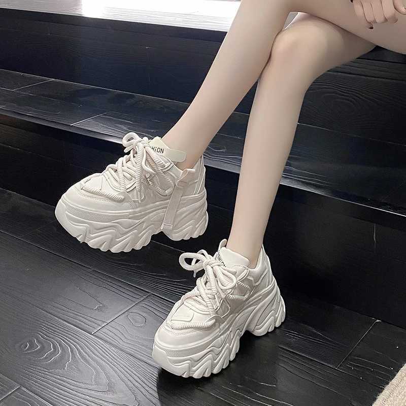 Autumn womens sports shoes new breathable high platform shoes womens vulcanized casual short and fat sports shoes Zapatillas Mujer 8CM Z250403