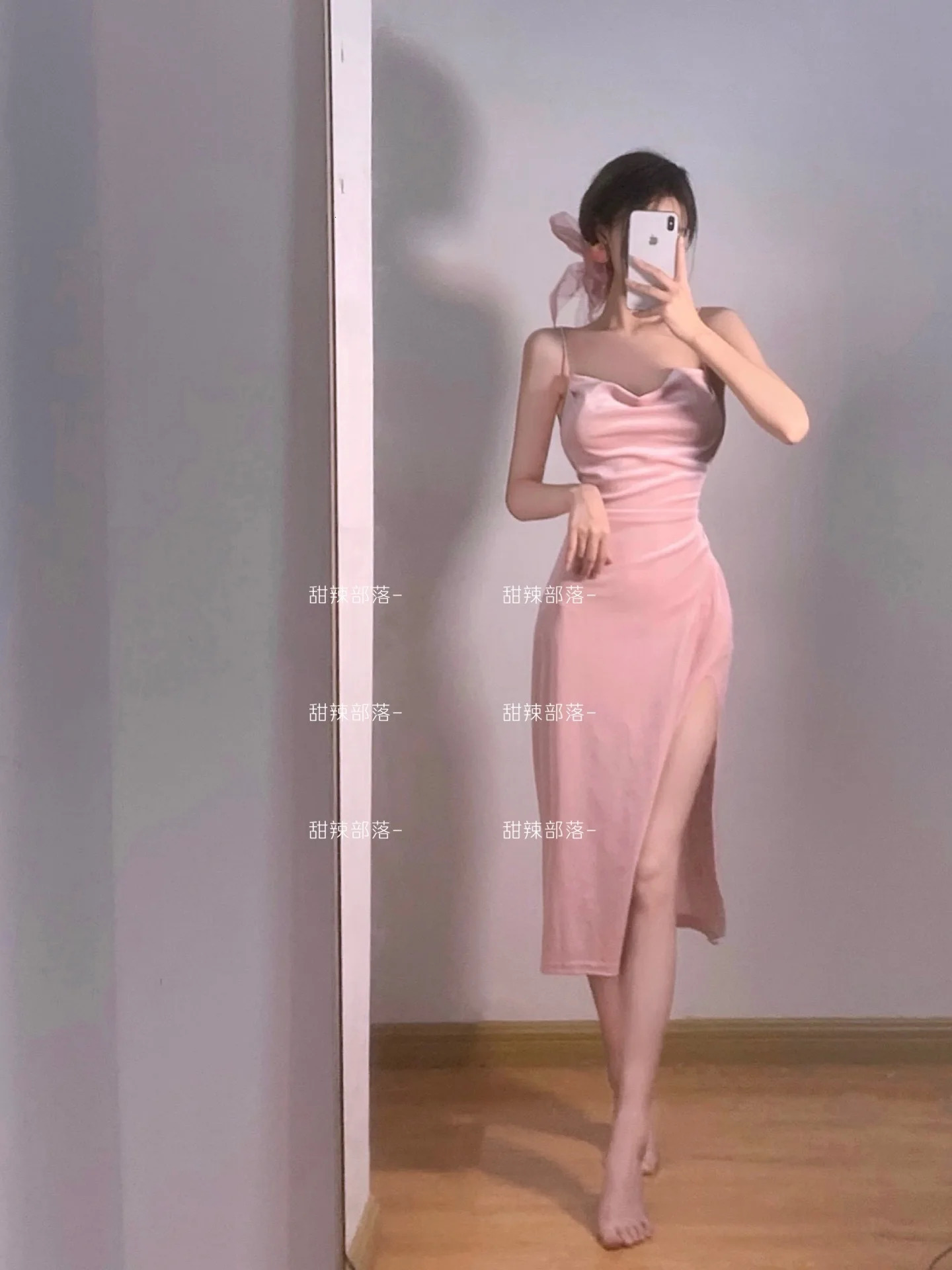 WOMENGAGA Summer Sexy Bright Pink Maxi Dress Long Tank Top Robe Low Cut Korean Womens Sweet O8EY 250403e