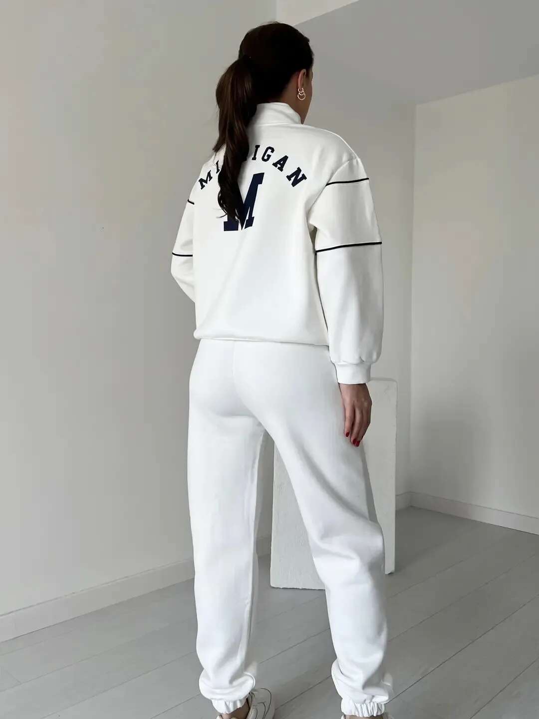 Autumn Winter New Fashion Letter Print Sweatshirt Set Casual Zipper Half Open Collar Long-Sleeve Top + Sweatpants Two-Piece Suit