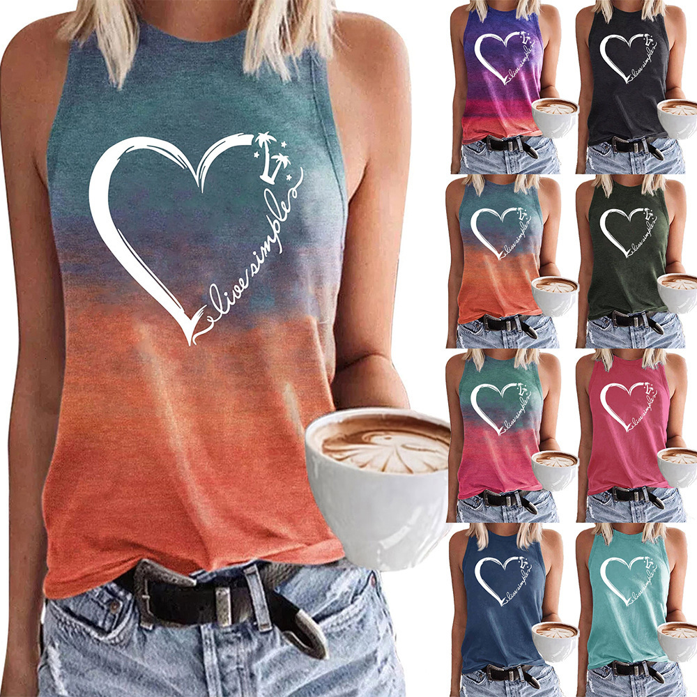 Women's TikTok new tie dye love print round neck vest top for women