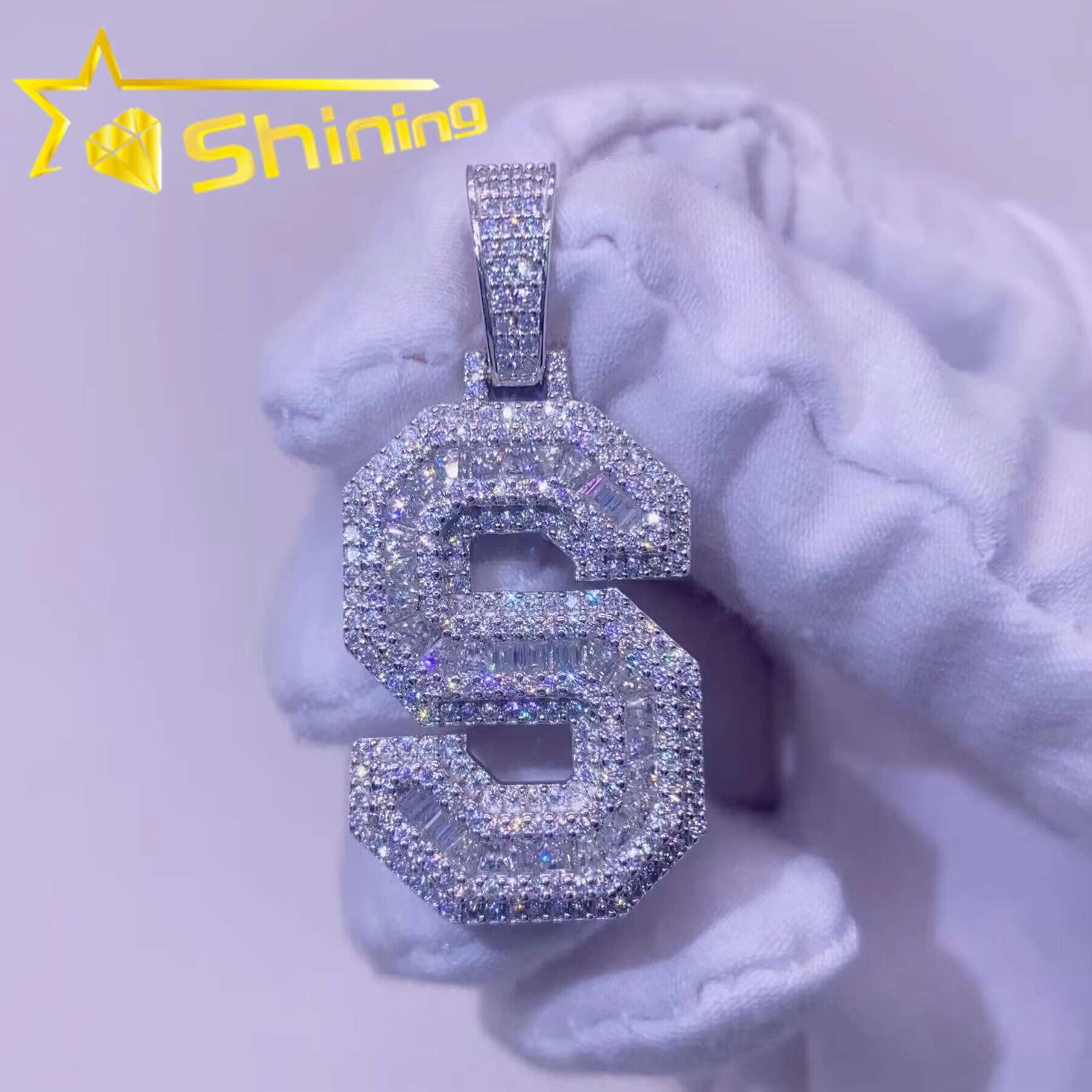 Pass Diamond Tester Custom S925 Sterling Silver Micro Pave Hip Hop Iced Out Vvs Moissanite Diamond Letter Pendant