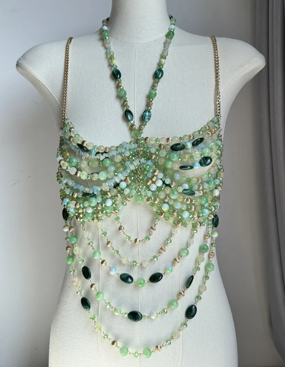 Ladies Body Chain Bead Camisol Tank Top Hollow Top Body Jewelry Exposed Pearl Necklace Full Fashion Bra Ladies Club Carnival 250403
