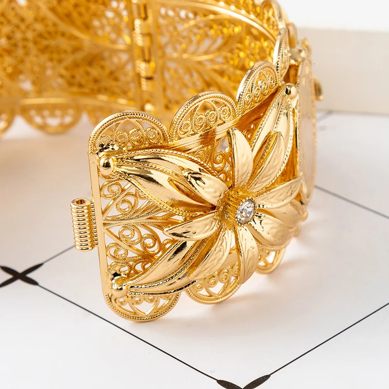 Gold Color Bangles For Women Dubai Bride Crystal Wedding Ethiopian Bracelet Africa Bangle Jewelry 251031