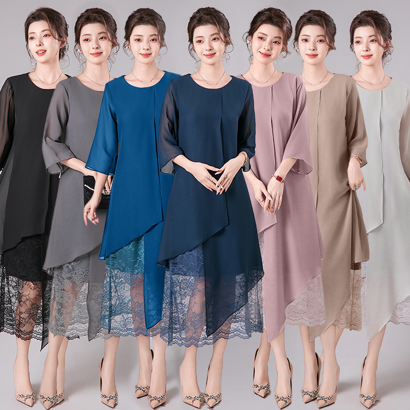 Plus Size Chiffon Dress 2025 Autumn New Slimming Belly Covering Fashionable Age-Reducing Party Trendy Dress 241010