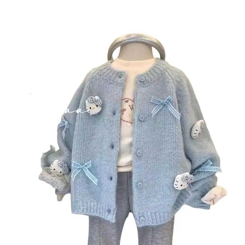 Sanrio Hello Kitty Kids Cardigan Girl Cartoon Kawaii Fashion Sweater Loose Bow Knit Coat Spring Autumn Clothes Girls Gift New H251105