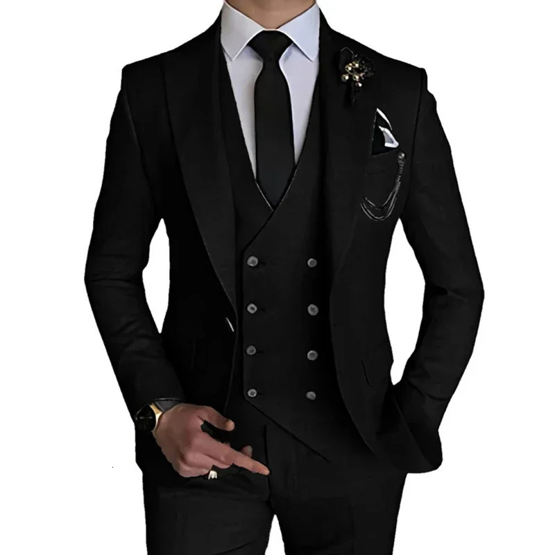 3 pieces of 2023 mens casual boutique business solid color wedding coat pants vest set jacket Trouser 250324
