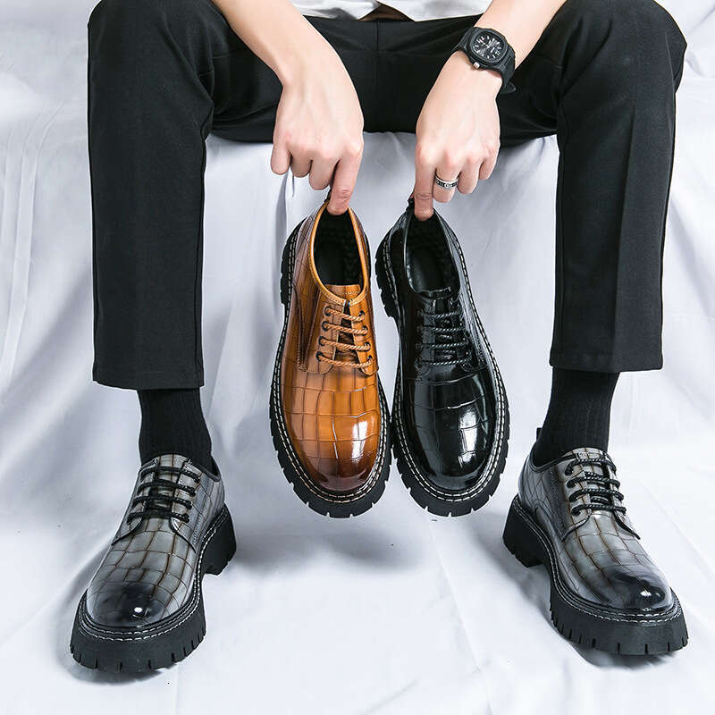 Large Low Top Big Head 2024 Spring and Autumn New Collection Men's Thick Bottom Height Increasing Nightclub Trendy Leather Shoes