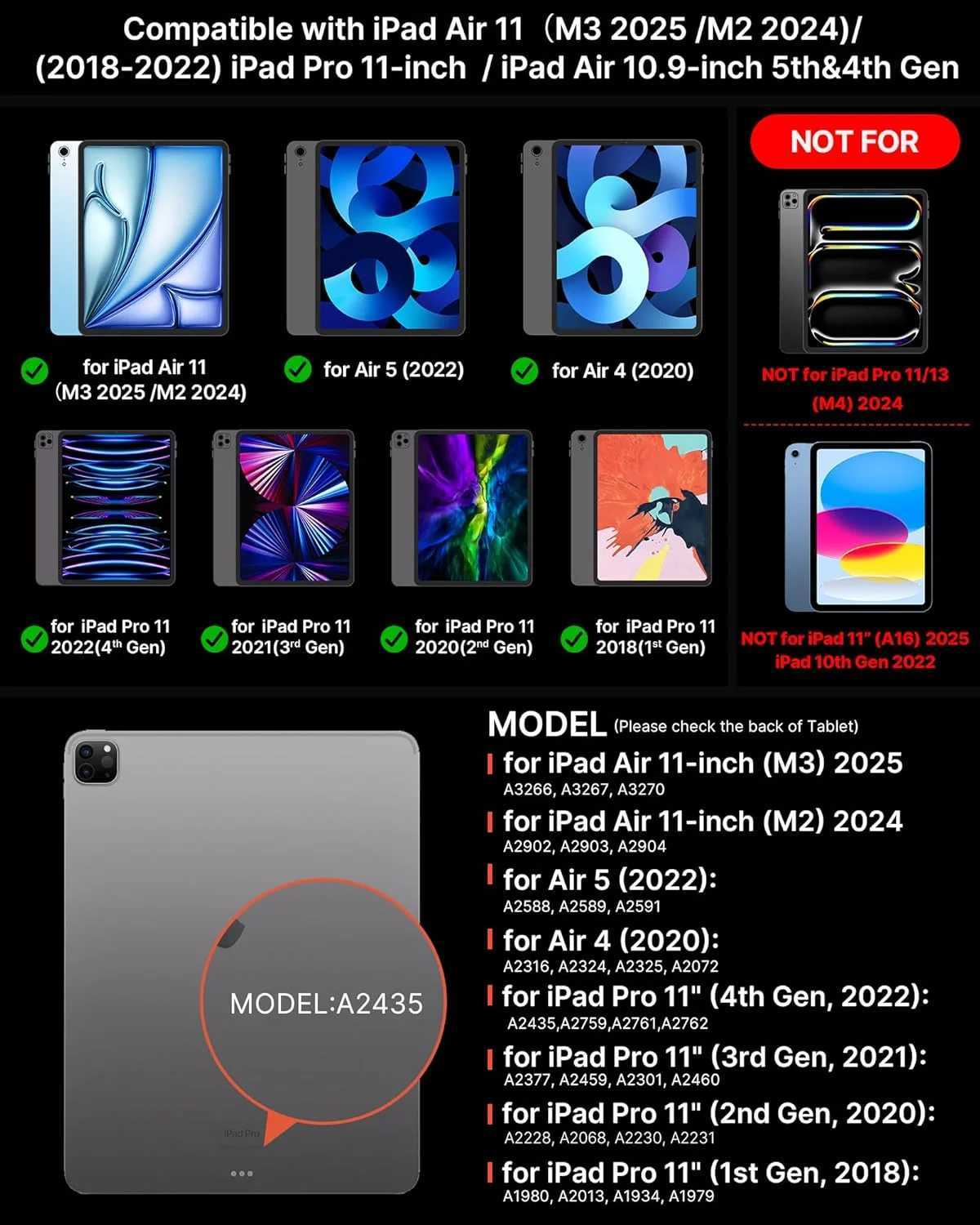 GOOJODOQ Magic Keyboard for iPad Pro 11 Inch 4th/3rd/2nd/1st Gen iPad Air 11 M2 M3 Air 4 Air 5 Floating Stand Keyboard H251105