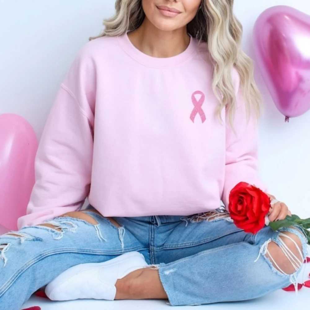 Pink Glitter Ribbon Hoodie Breast Cancer Sweatshirt Pink Ribbon Hoodie Cancer Survivor Pullover Pocket Adjustable DrawstringT251105