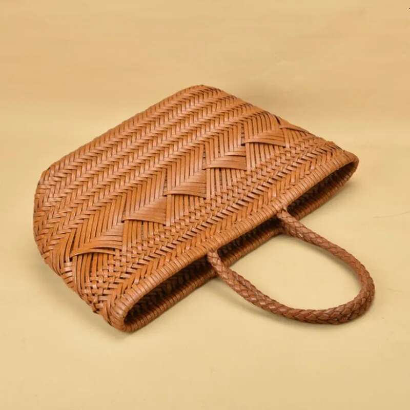 French hand-woven 100% Genuine Leather Shoulder with Casual Woven Inside Vintage Shopping Bag Crossed Tote Bags