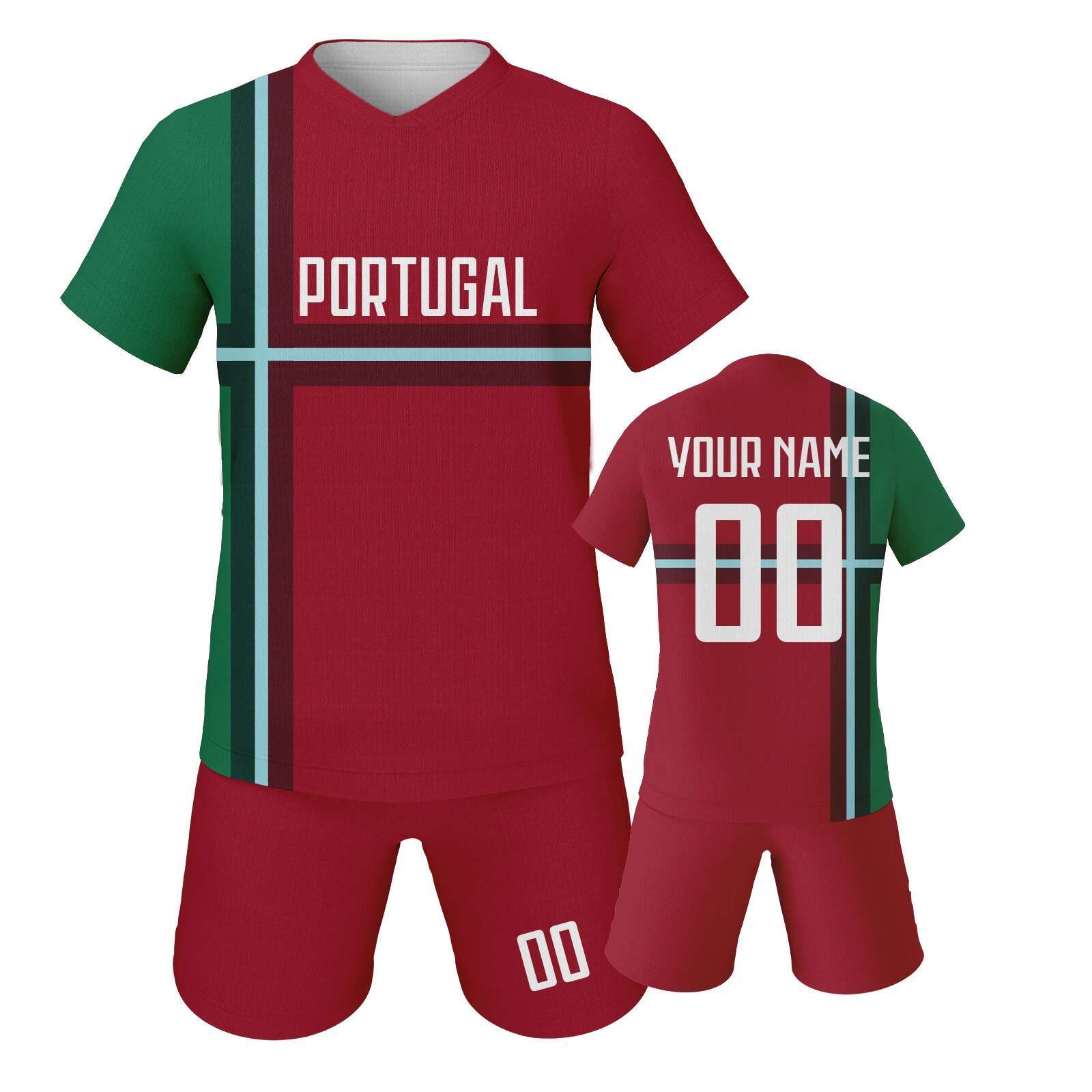 Custom Portugal Jersey Set for Kids Personalized Football Kit with Name Number Team Club Uniform Boys Girls Soccer Gifts