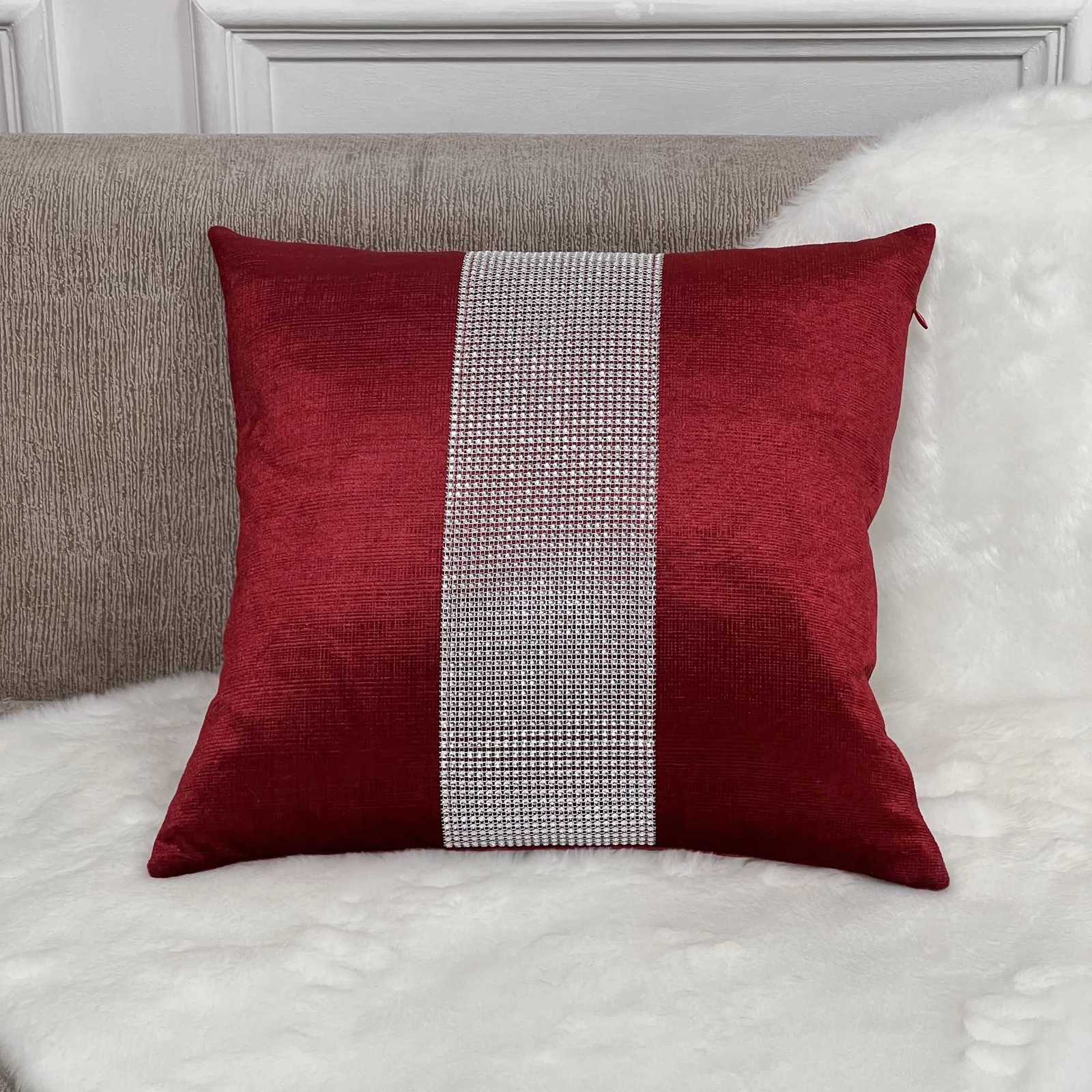 Polyester Plaid Plush Fabric Cushion Shiny Decoration Diamond Cushion Hugging Pillowcase Holiday Party Stylish Simple 1Pc Y251105