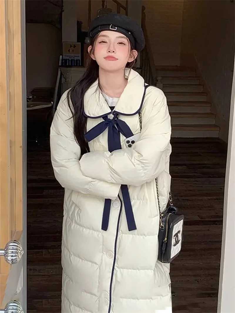 Milk FuFu White Down Jacket Womens Korean Sweet Thick Medium Long White Duck Down Jacket 2025 Winter New Style Black And WhiteT251105