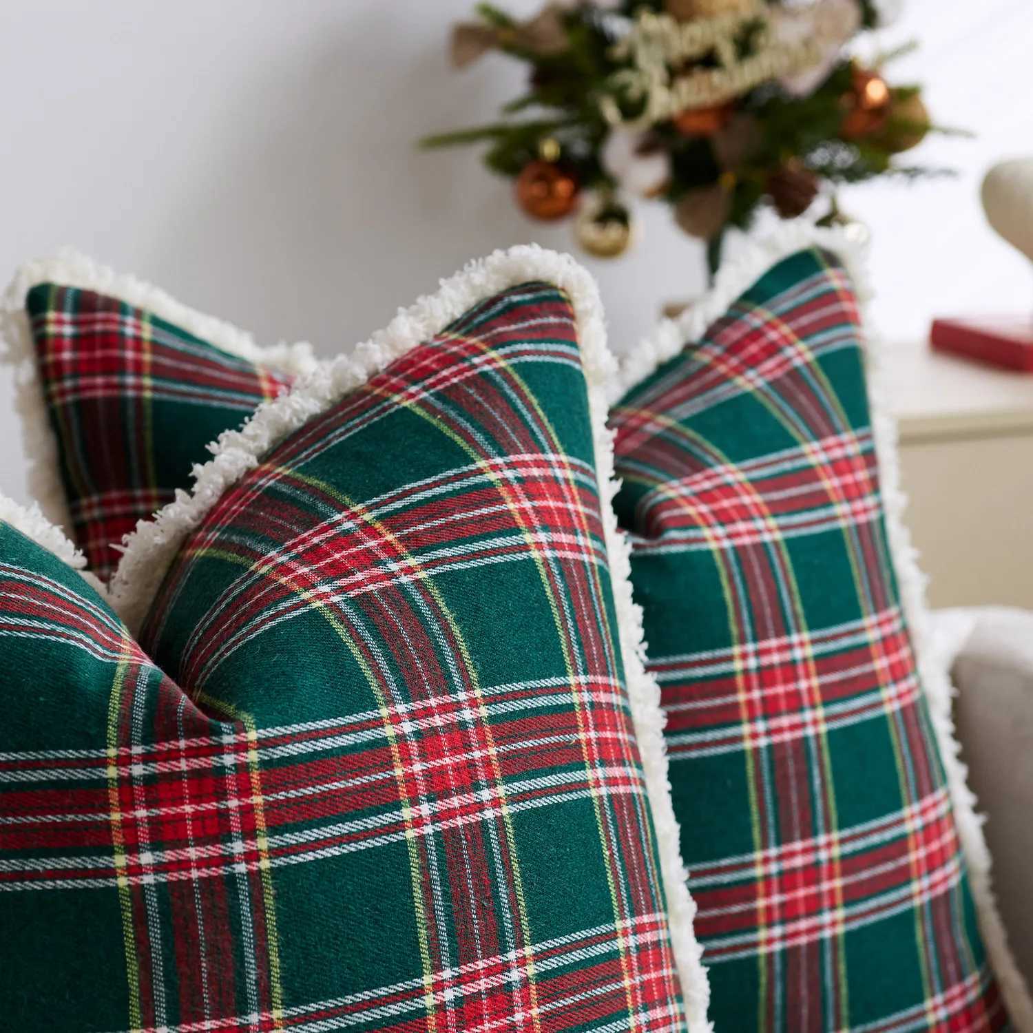 Christmas Decor RedGreen Plaids Pillow Covers Check Throw Pillowcover Tartan Cuhion Case for Couch Sofa Home Xmas Decoration Y251105