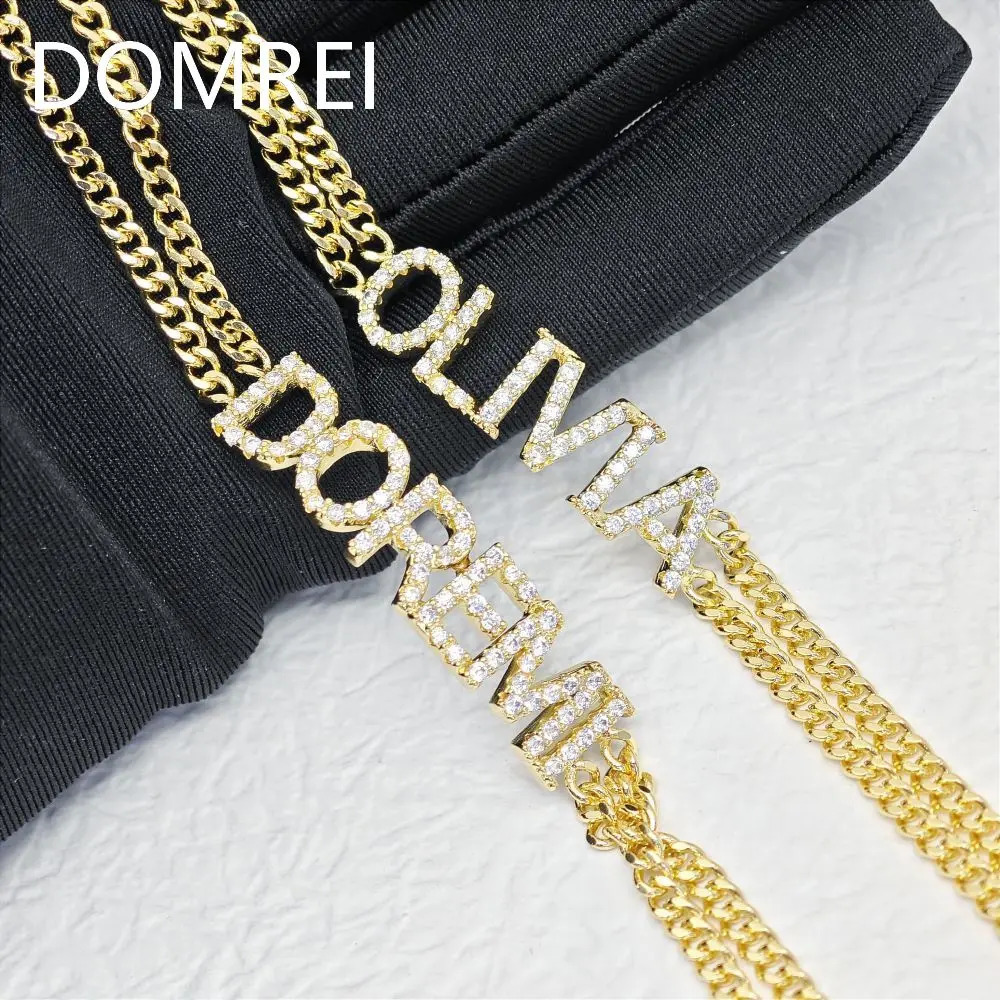 DOREMI Double Chains 9mm Crystal Letters Bracelet Custom Name Personalized Crystal Letter Double Cuban Chain Bracelet 250327