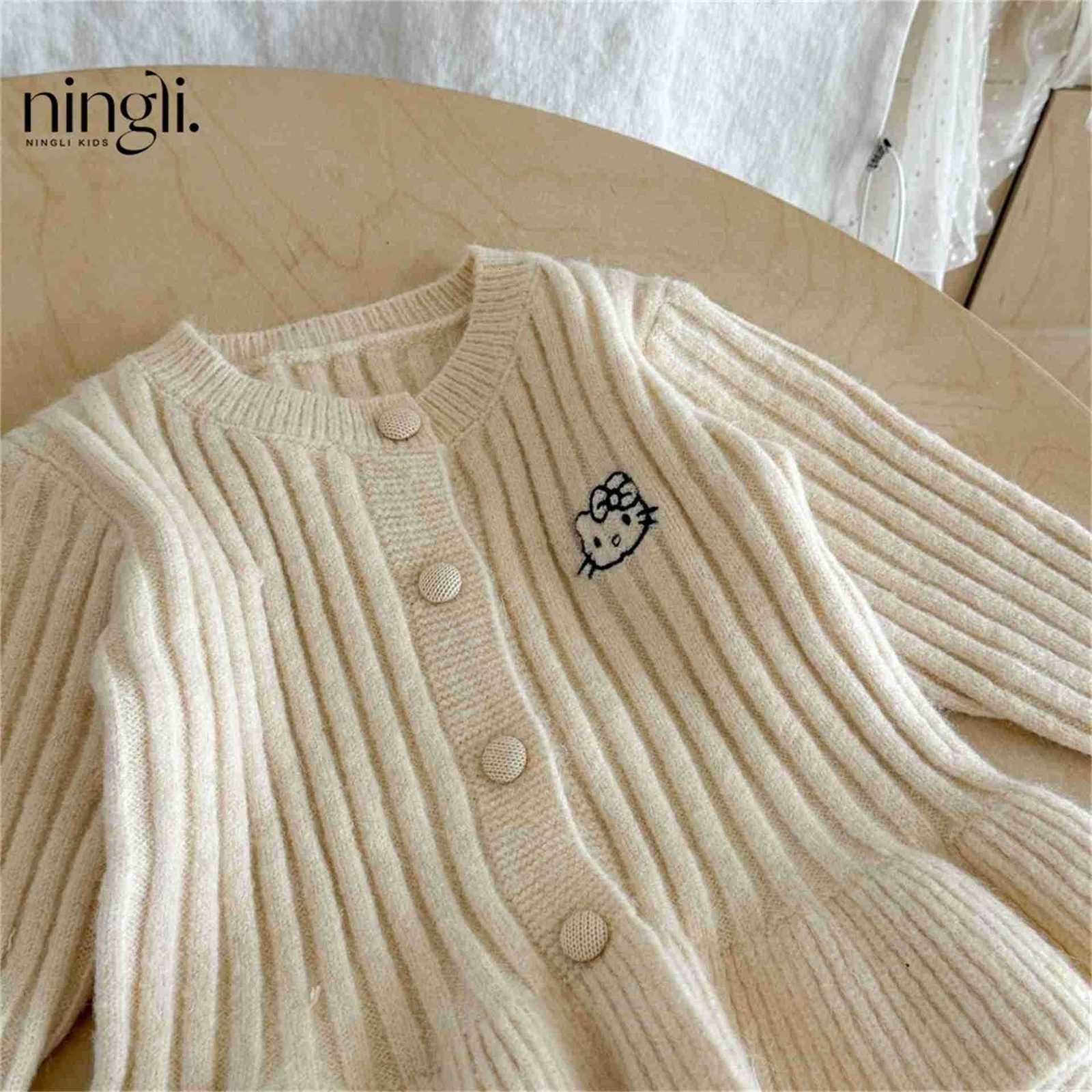 Sanrio CaraganaGirls KT Cat Knitted Cardigan Spring and Autumn New Korean Style Fashionable Versatile Sweater Jacket H251105