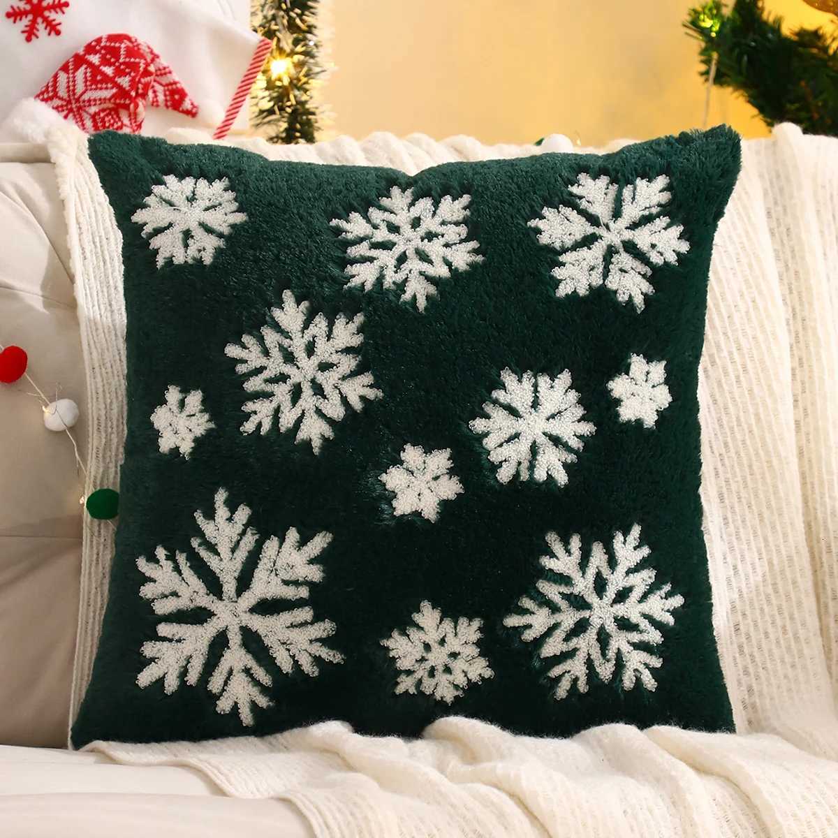 1 PC Christmas Throw Pillow Cover Plush Embroidery Snowflake Christmas Decoration Living Room Y251105