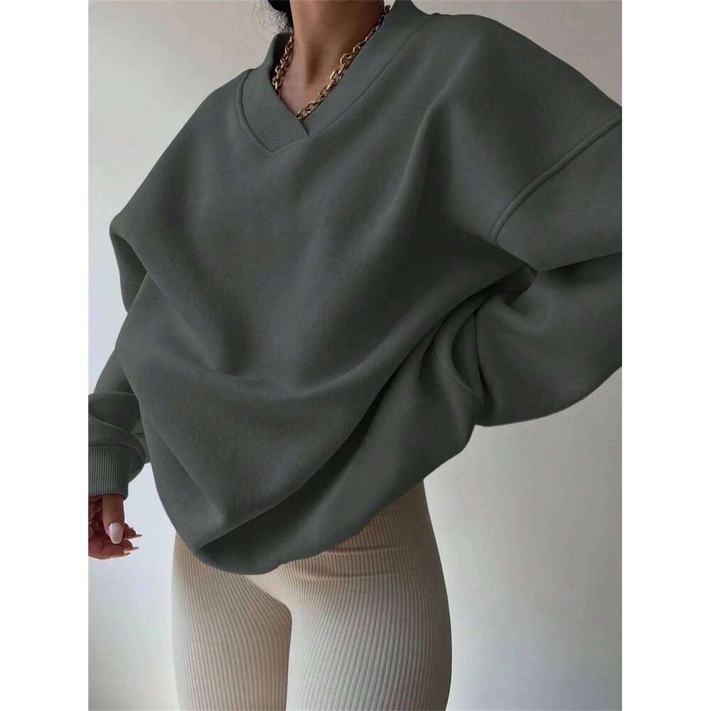 Loose V Neck Sweatshirts Women 2026 Autumn Winter New In Solid Tops Fashion Long Sleeve Haruke Hoodie Casual Streetwear