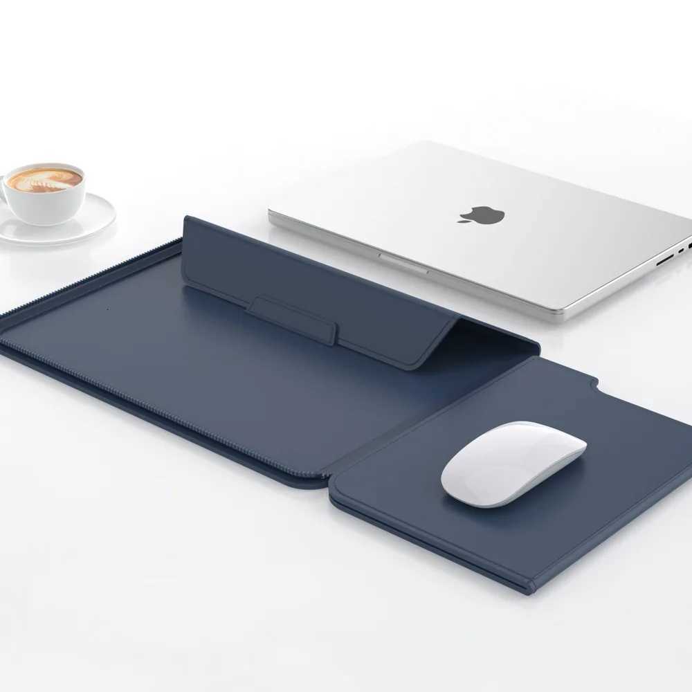 Leather Laptop Bag Waterproof Dustproof Laptop Sleeve with Notebook Stand Holder Mouse Pad for 13-14inch Macbook Z251105 - view 4