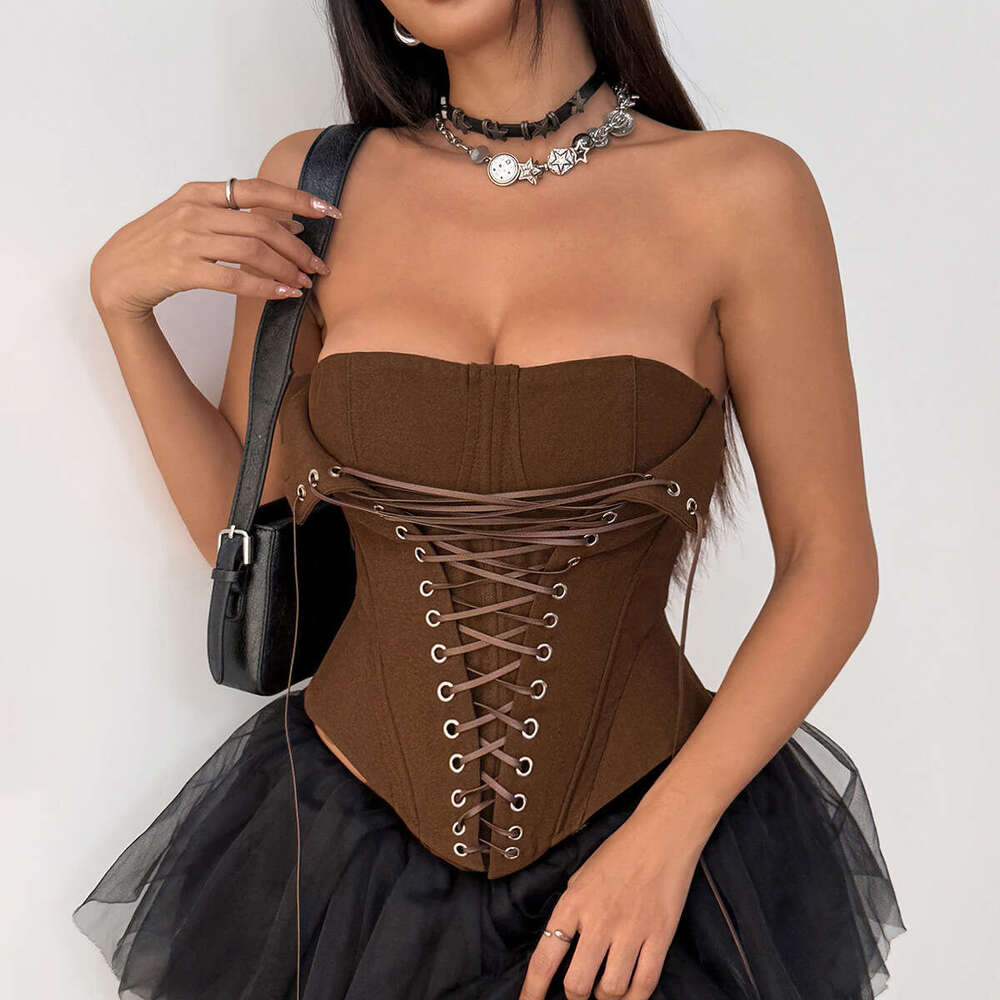 Foreign Trade High-End Design Girl Style Fishbone Fashion Lace-Up Tight Corset Sexy Waist Cincher Tube Top 1985