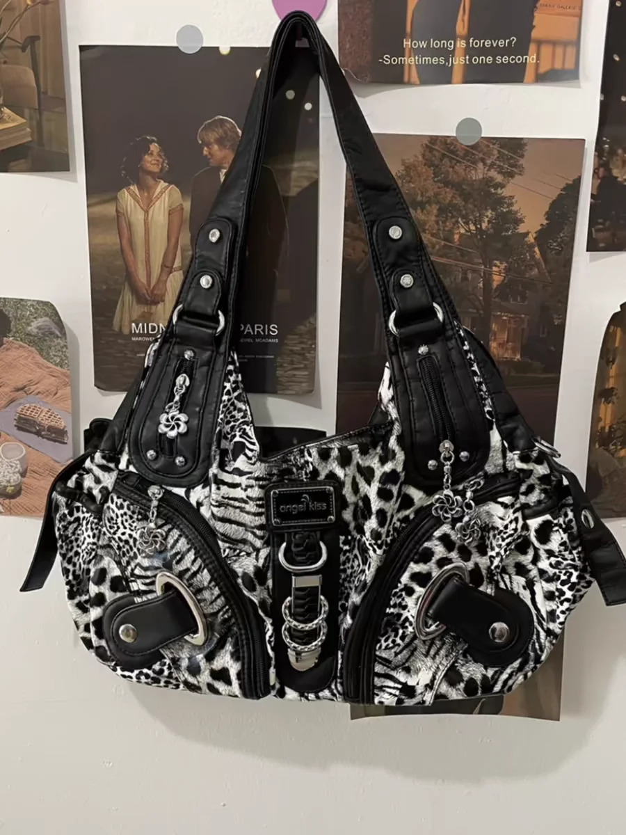 Retro Leopard Print Tote Largecapacity Underarm Shoulder Crossbody Bags for Women 251031