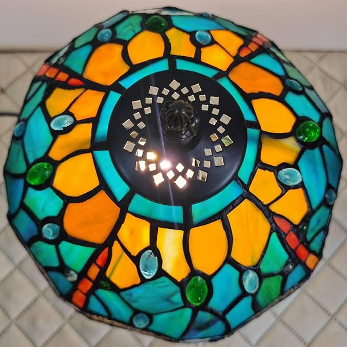 8 inch Tiffany Style Stained Glass Bedside desk table Lamp for Bedroom and hotel coffee bar restaurant