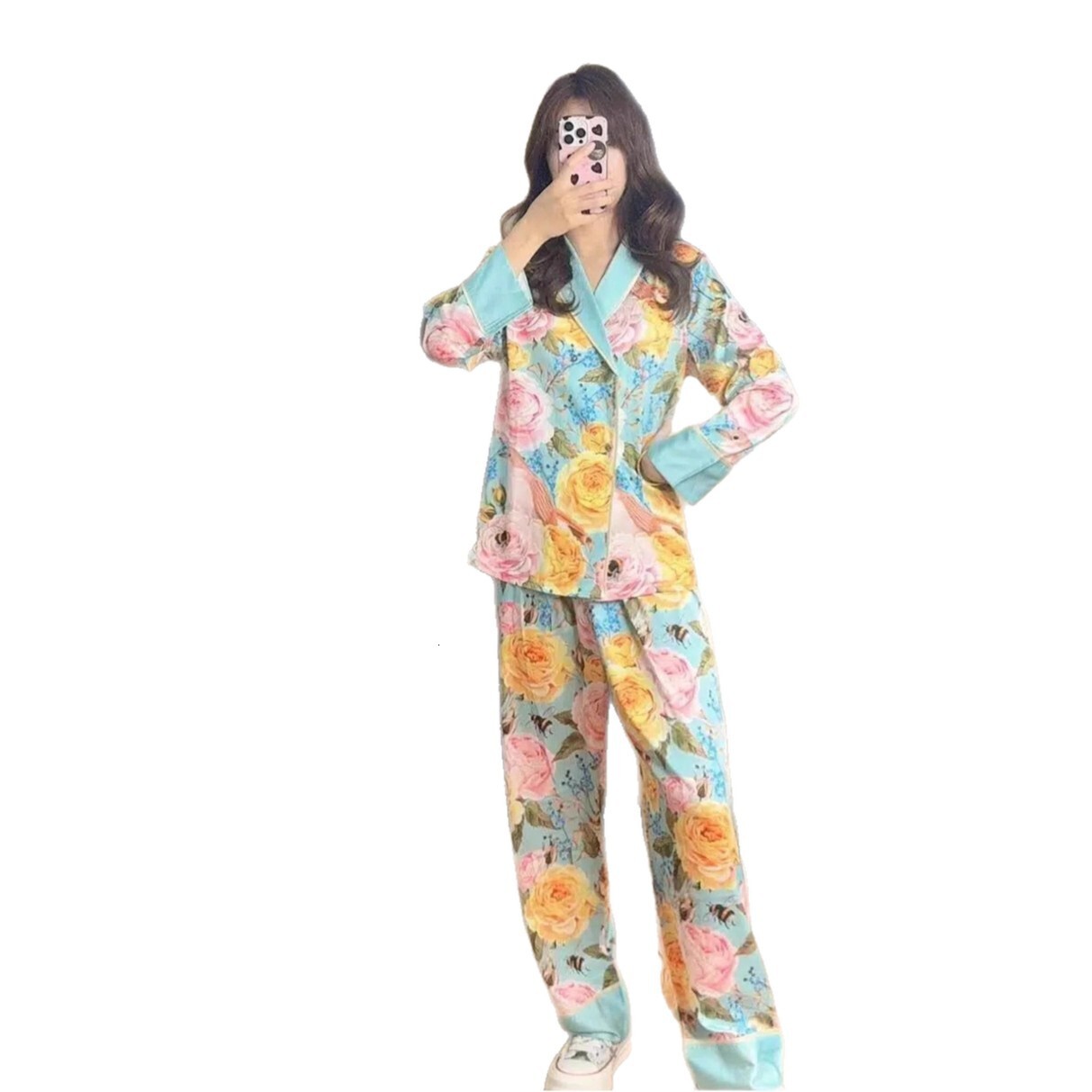 Spring Summer Oil Painting Flowers Casual Home Cool Pajamas V-Neck Women Comfortable Fashionable Stylish Two-Piece Set Women's Clothing ddmymoon