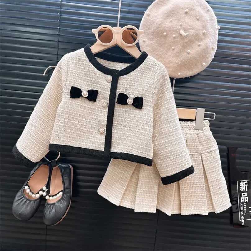 Korean Girls Small Fragrant Style Cardigan Skirt Set Baby Temperament 2024 Autumn Coat Short Skirt Two Piece New Set Y251105