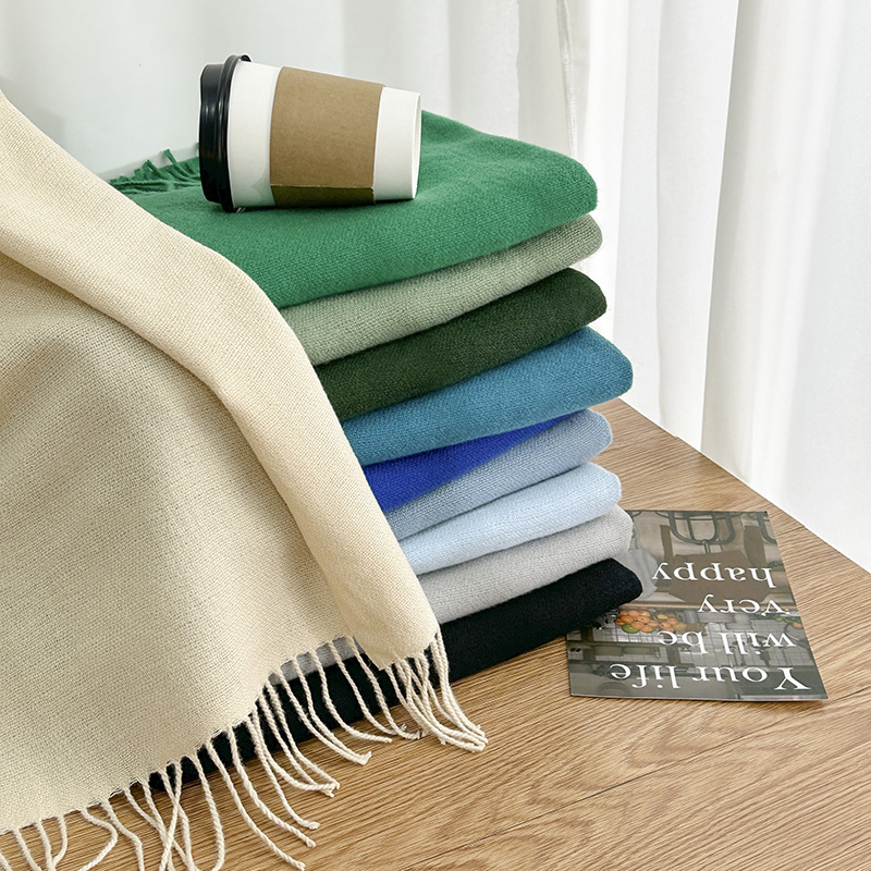 K313 Scarf autumn and winter atmosphere pure color imitation cashmere ladies temperament literary niche soft waxy warm tassel scarf shawl