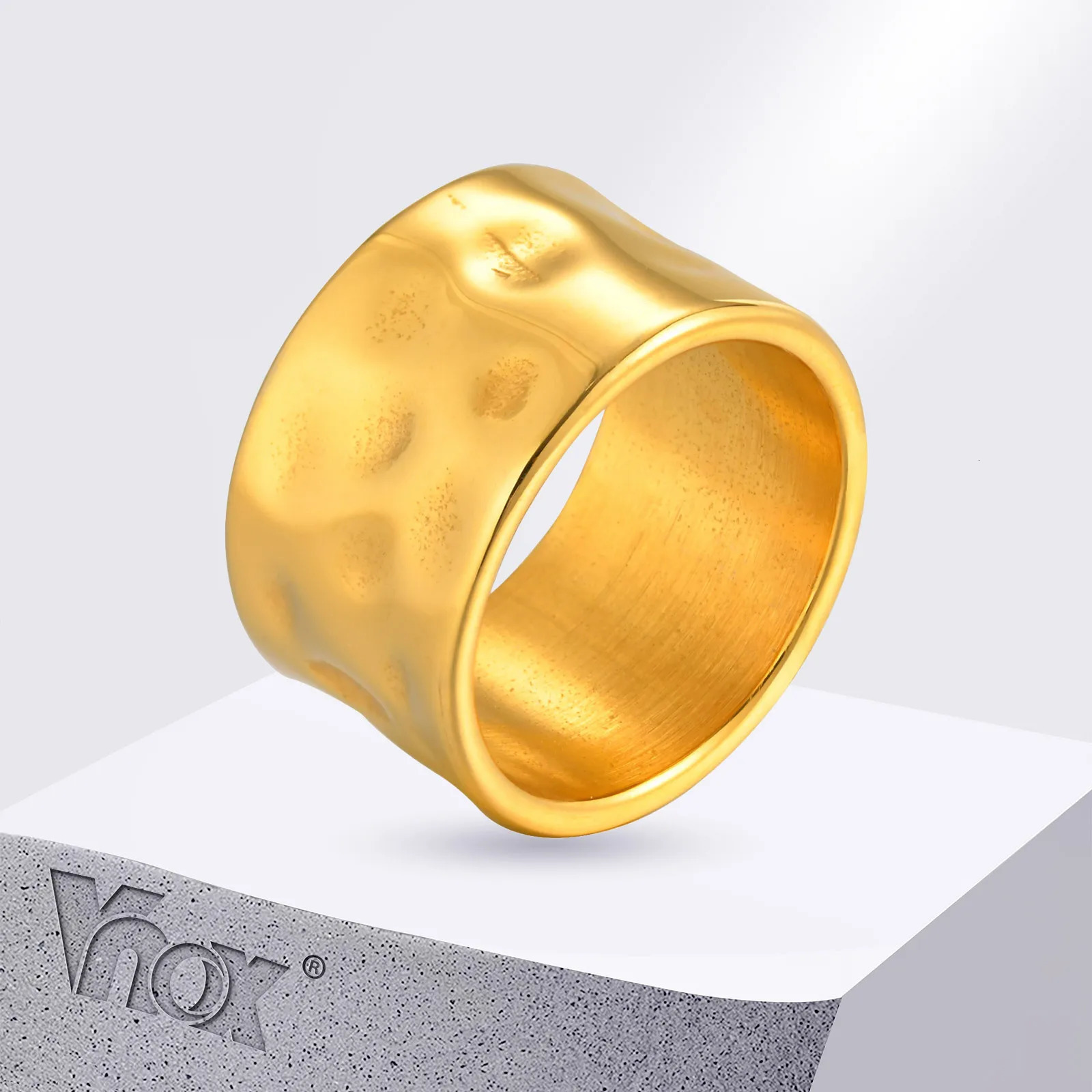 Vnox Geometric Metal Chunky RingsStainless Steel 18k Gold Plated Irregular Surface Womens RingsGirls Finger Jewelry Spring 251031
