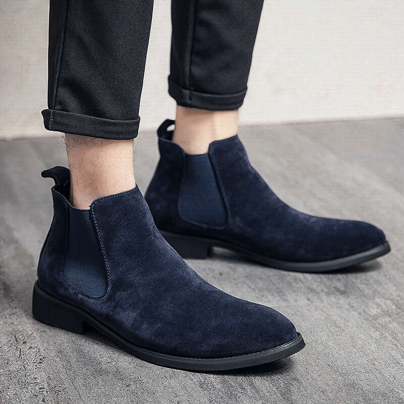 Large size short suede Chelsea boots 2023 autumn/winter British pointed casual frosted leather high top men's shoes
