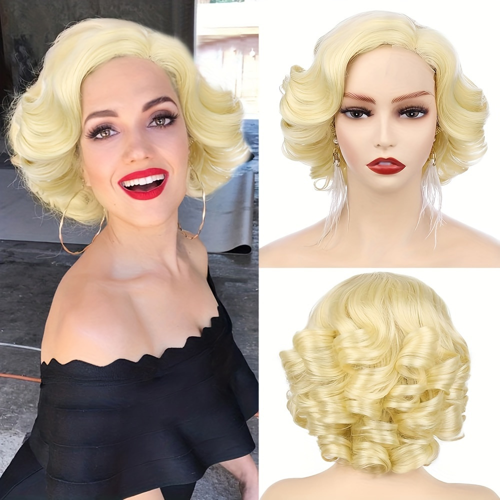 Amazon New Arrival Wigs European & American Women's Wigs Multi-Color Lace-Front Parted Natural Short Curly Wig Cap