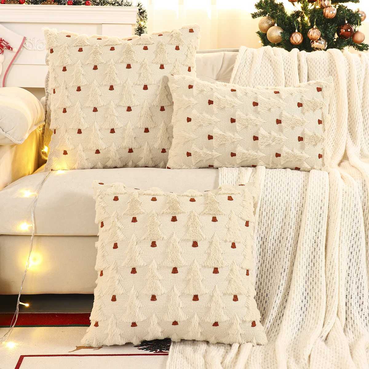 1 PC Christmas Tree Throw Pillow Cover Winter Plush Quilting Christmas Decoration Living Room Y251105