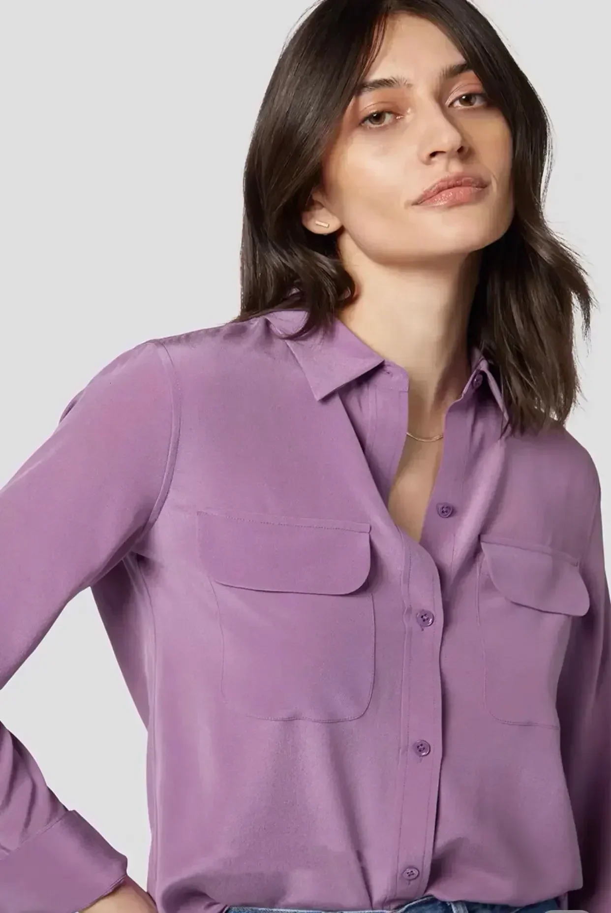 39 Colors Option Draped Sand-washed Mulberry Silk Shirt Women Blouse Classic Double-pockets Solid Color Long-sleeved Silk Shirt 250402