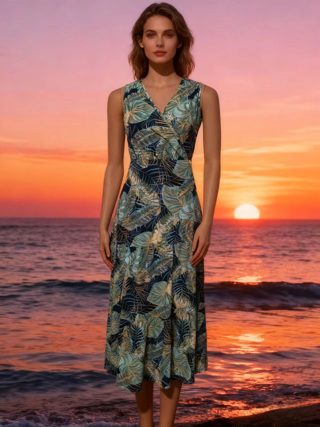 New Leaf European-Style South American Seaside Resort Sexy Sleeveless Flowing Dress