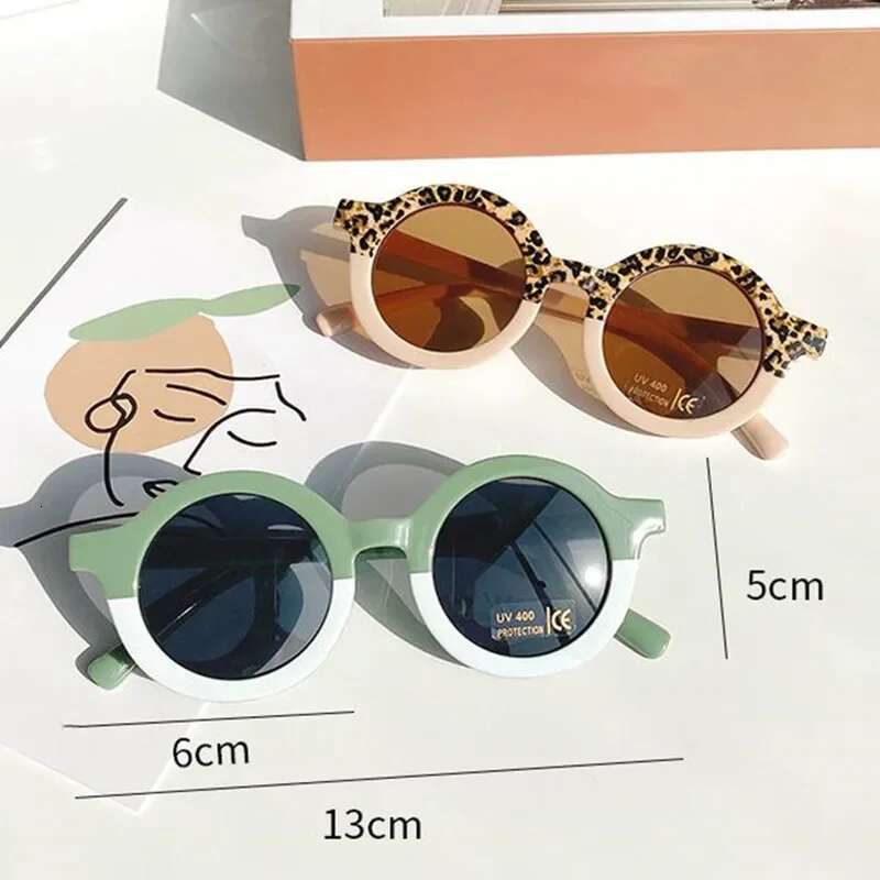 Children Cute Cartoon Round Girl Boy Leopard Double Color Vintage Sunglasses UV Protection Classic Kid Sun Glasses