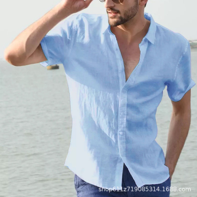 2025 Mens Summer New Style Solid Color Short Sleeve Collar Trendy Cardigan Casual Thin Shirt for Men