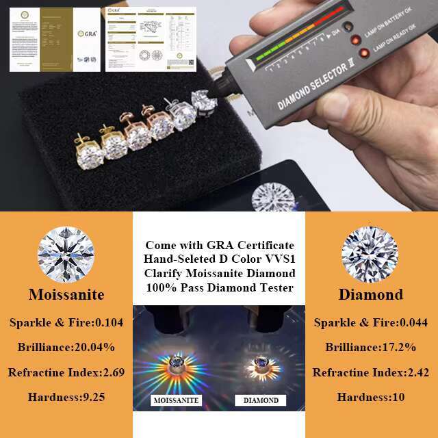 Hip Hop Iced Out Earring Real Gold 1.5CT 3CT Solitaire Diamond Stud Earrings 14k Solid Gold