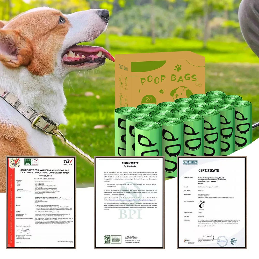 Certified compostable dog urine bag biodegradable used for leak proof plants in dogs based on ultra thick environmentally friendly pet garbage bags 25