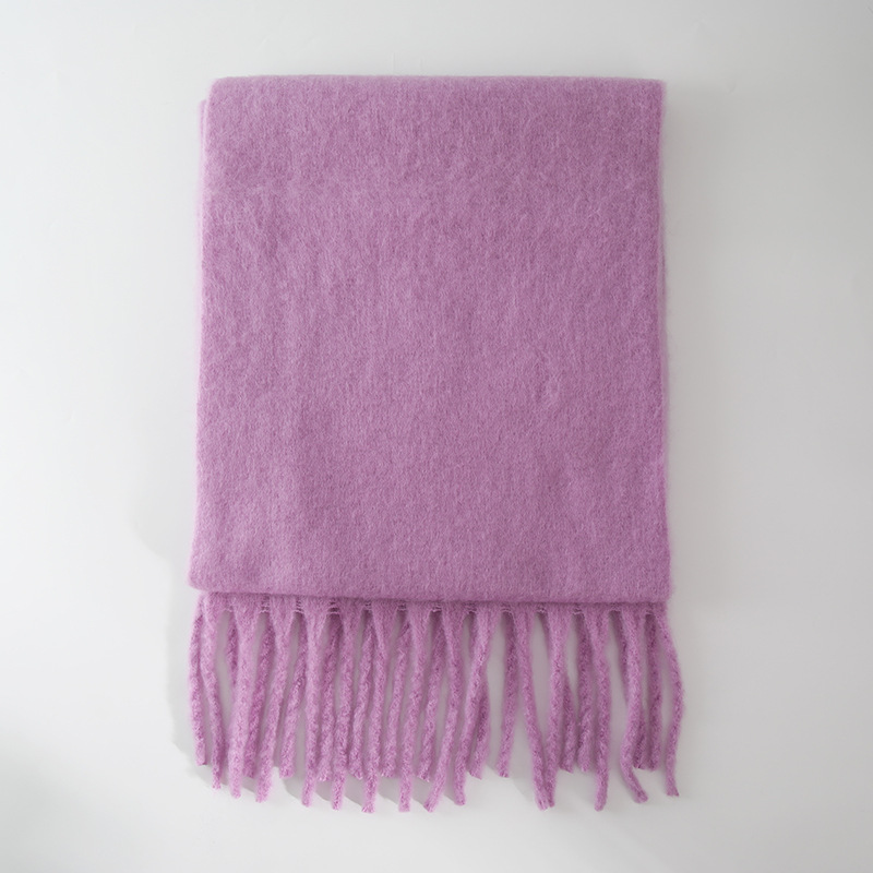 K315 Soft waxy mohair scarf for women Korean version ins new winter trend simple thick warm solid color imitation cashmere scarf
