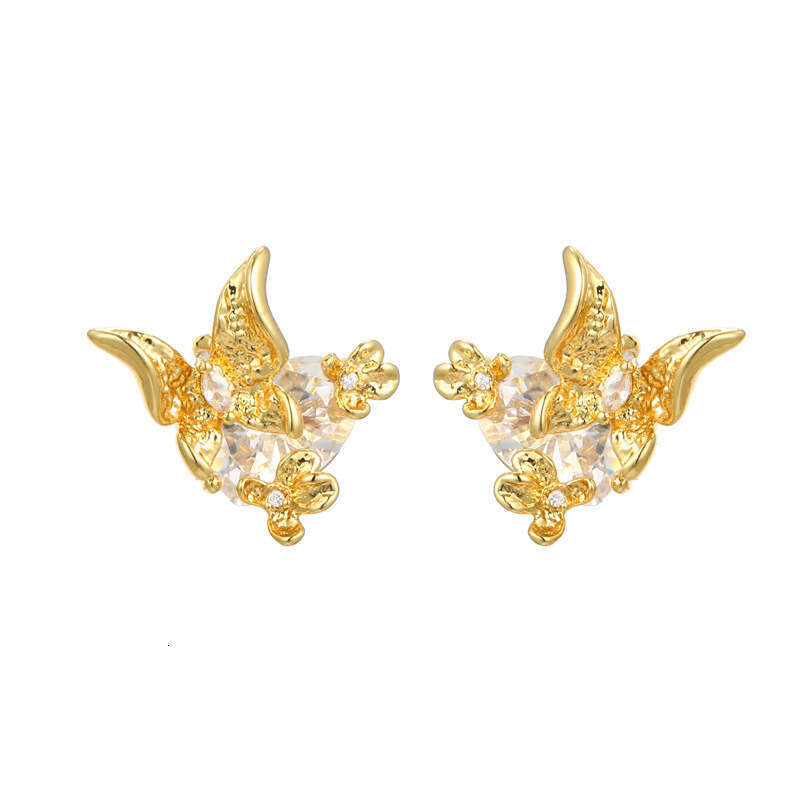 French Style Heart Zircon Butterfly Earrings for Women, High-End Luxury Fashion Exquisite Stud Earrings, Versatile Elegant Silver Needle Ear Jewelry