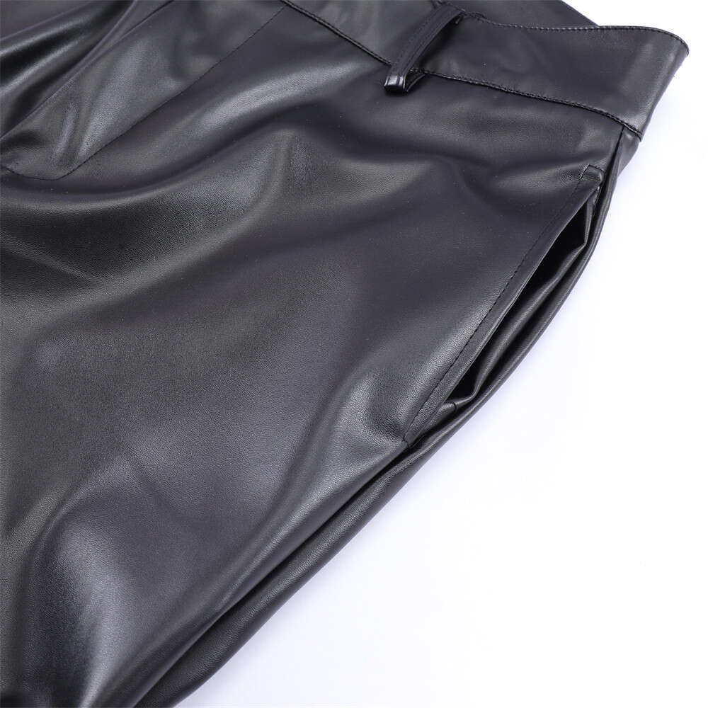 Dark Punk Niche Design Glossy Pleated PU Leather Pants Men Ins National Trend Hip Hop Loose Casual Trousers