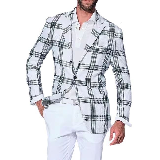 Mens spring top business casual double button printed suit jacket mens suit plus size casual